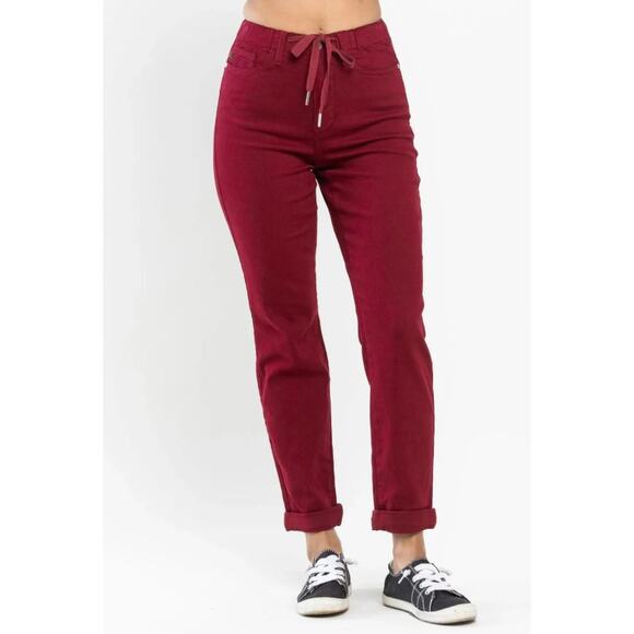 Judy Blue Women size 9 / 29 Garment Dyed Red Stretch Waist Straight Leg Joggers - Picture 1 of 13